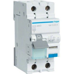 Hager ADA960D Дифавтомат 1P+N, 6kA, C-10A, 30mA, A