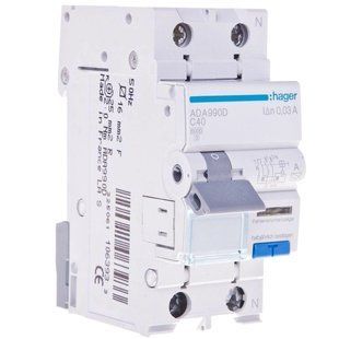 Hager ADA990D Дифавтомат 1P+N, 6kA, C-40A, 30mA, A