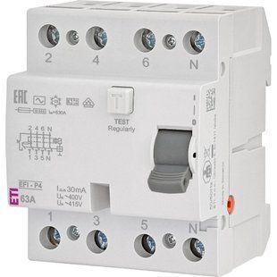 ЕТІ 4р EFI6-P4 63/0,03 тип AC (6kA) Реле диференційне (ПЗВ)