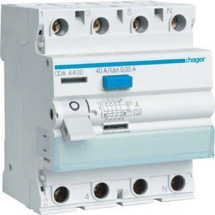 Hager CDA440D Диференціальне реле 4P, 6kA, 40A, 30mA, A