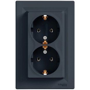 Schneider Electric EPH9900171 Asfora Розетка подвійна 220В антрацит, пластик, із заземленням, Schuko, без захисної кришки, без шторок, для врізного монтажу