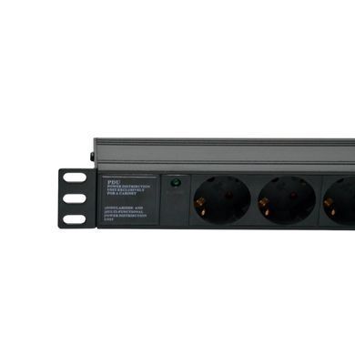 Kingda KD-GER(16)N1008WKPB19A-C14 Блок 19" на 8 роз. нім. станд., 10А, з індикат., без шнура, чорний, 1U, Kingda, Чорний