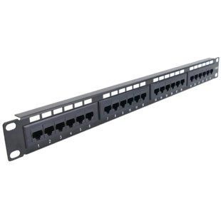 PP-KUTP24-NM-CM Патч-панель 24-портова стійка 19" з менеджментом кабелю, UTP кат. 5Е, Чорний