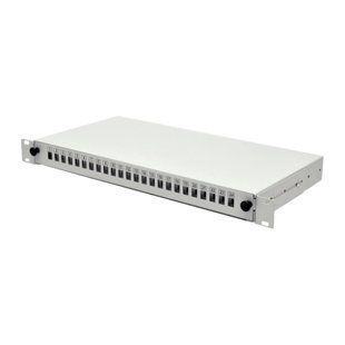 Патч-панель 24 порти SC-Simpl./LC-Dupl./E2000, пуста, кабельні вводи для 2xPG13.5 та 2xPG11, 1U, чор, Білий