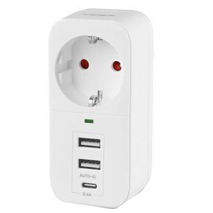 VIDEX ONCORD 1п 2.4A 2USB+USB-C Мережевий адаптер Type-C з заземленням