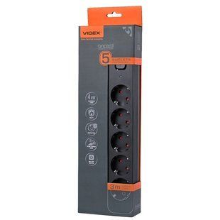 VIDEX ONCORD з/з 5п 3м (3x1.5мм) Мережевий подовжувач з кнопкою Black