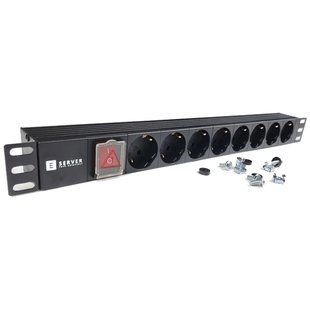 EServer 220В 19" 1U Подовжувач на 8 розеток, Чорний