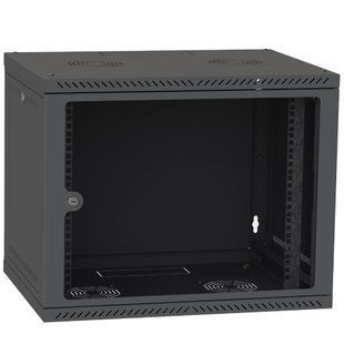 IPCOM 9U 600x450 Шафа телекомунікаційна двері скло (чорна)