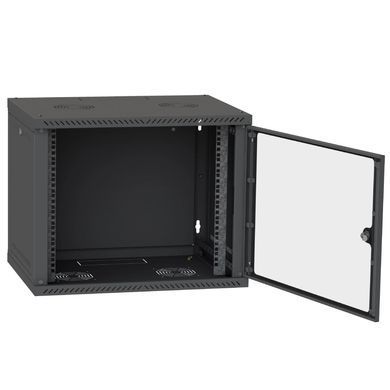IPCOM 9U 600x450 Шафа телекомунікаційна двері скло (чорна)