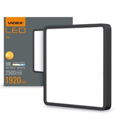 VIDEX 24W 5000K 220V LED світильник накладний квадрат Black