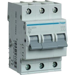 Hager In=25 А, 3п, С, 6 kA, 3м MC325A Автоматичний&nbsp;вимикач