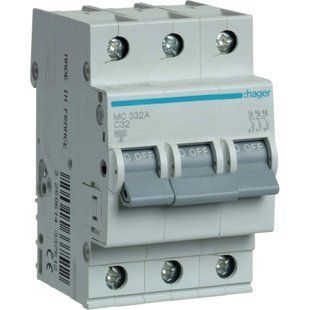 Hager In=32 А, 3п, С, 6 kA, 3м MC332A Автоматичний&nbsp;вимикач